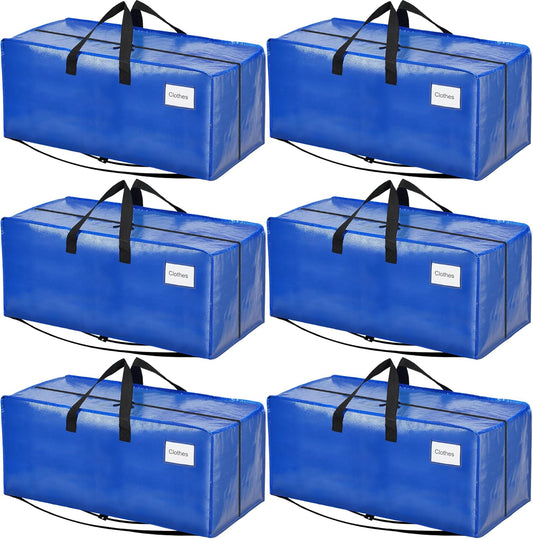 BAGAIL Heavy Duty Moving Bags - Extra Large Storage Totes with Strong Handles | 6 Pack, Blue