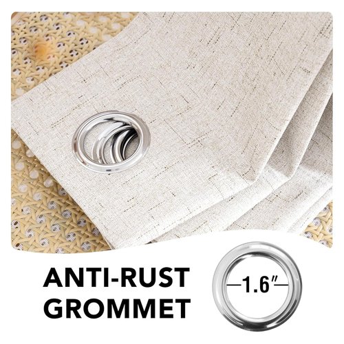 H.VERSAILTEX Linen Curtains 100% Blackout Curtains for Bedroom 90 inch Long Full Light Blocking Nature Linen Blended Window Curtains for Living Room Nickel Grommet (2 Panels, Ivory)
