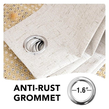 H.VERSAILTEX Linen Curtains 100% Blackout Curtains for Bedroom 90 inch Long Full Light Blocking Nature Linen Blended Window Curtains for Living Room Nickel Grommet (2 Panels, Ivory)