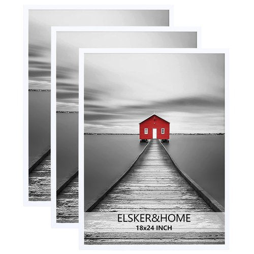 ELSKER&HOME 18x24 Poster Frame 3 Pack, White Picture Frame for Horizontal or Vertical Wall Mounting, Sturdy and Scratch-proof