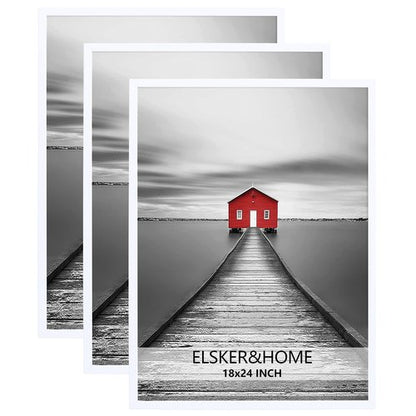 ELSKER&HOME 18x24 Poster Frame 3 Pack, White Picture Frame for Horizontal or Vertical Wall Mounting, Sturdy and Scratch-proof