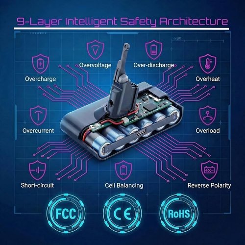 Dyson V8 Replacement Battery - 9000mAh High Capacity Lithium Pack | 80 Min Runtime, Fits V8 Plus/Animal/Absolute/Motorhead, SV10, SV25 & More