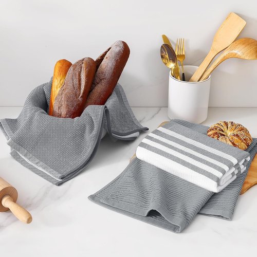 Homaxy Premium Kitchen Towels - Soft & Absorbent 380 GSM Cotton Dish Towels | 18”x28”, Grey, 6 Pack