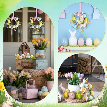 XunYee Easter Egg Candle Rings - 4 Pcs Mini Pastel Berry Floral Wreaths for Dining Table Decor