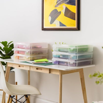 IRIS USA Scrapbook Paper Storage Cases - 6-Pack Thick Plastic Organizers with Handle | 12" x 12" Clear