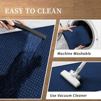 YIHOUSE Bathroom Rugs, Ultra Thin Bath Mat, Set of 2, Non-Slip, Quick Dry Absorbent, Machine Washable Bath Mat Set for Bathroom Floor (17"x24" Plus 17"x47", Dark Blue)