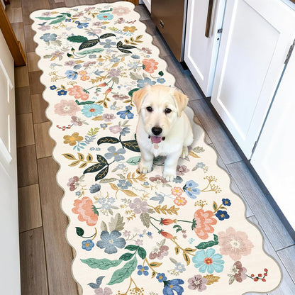 Skiennix Washable Hallway Runner Rug - Floral Non-Slip Vintage Carpet | Ultra Soft 2x6 Cream Mat