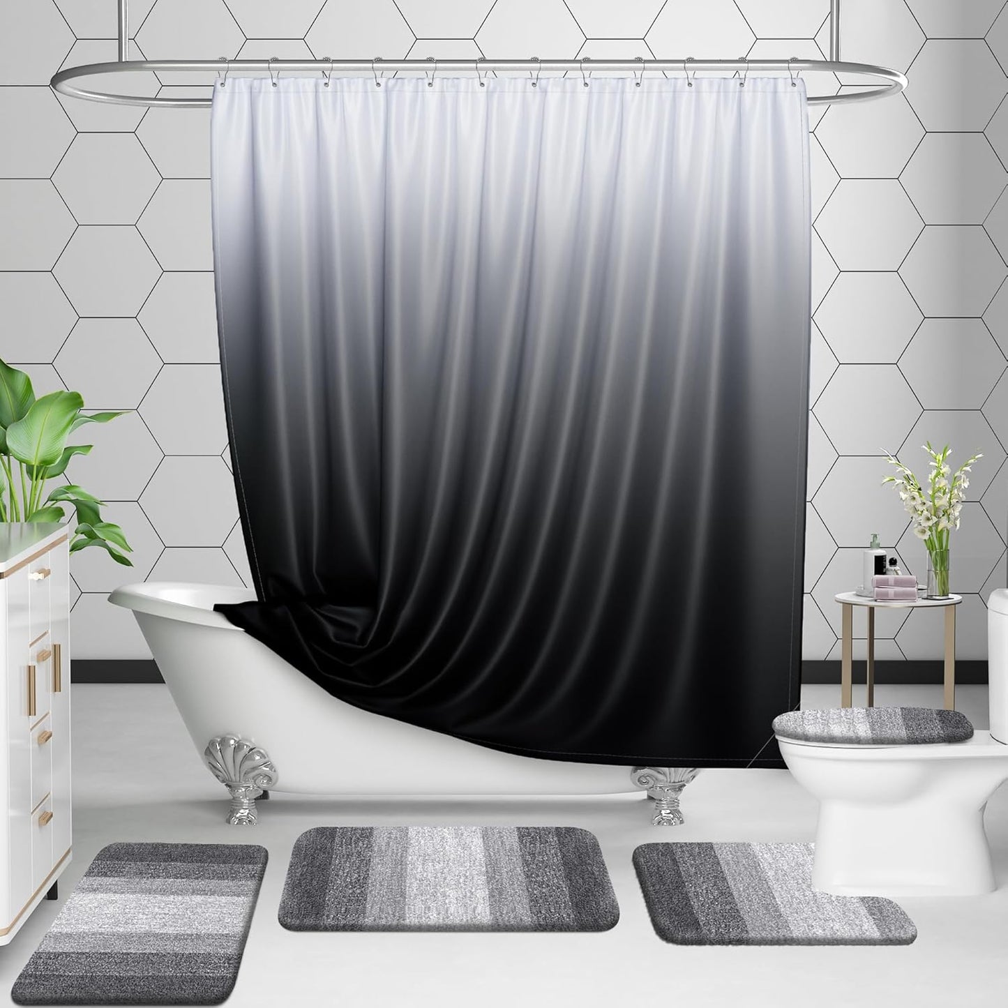 OLANLY Bathroom Rug Set - Soft Absorbent Microfiber Mats & U-Shaped Contour Rug | Non-Slip, Machine Washable, Grey (24"x16" + 24"x20")