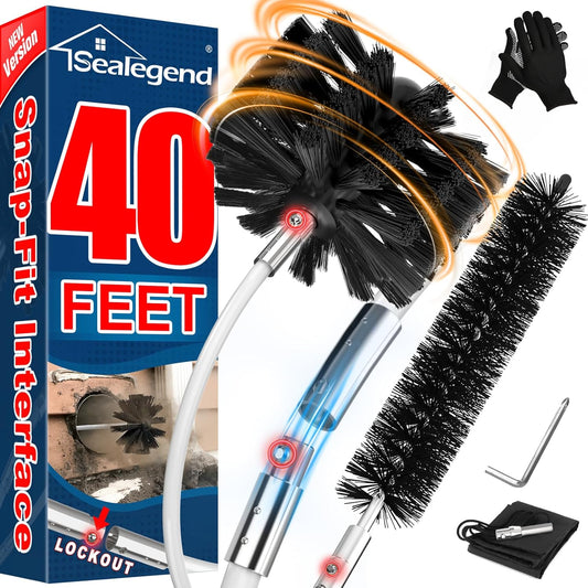 Sealegend Dryer Vent Cleaner Kit - 40 Feet Flexible Quick-Snap Brush with Drill Attachment | Easy Lint Removal