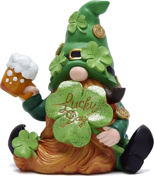 Hodao Green St. Patrick's Day Gnome - 6" Handmade Resin Standing Figurine | Irish Elf Home Decor