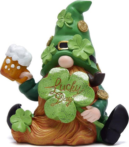 Hodao Green St. Patrick's Day Gnome - 6" Handmade Resin Standing Figurine | Irish Elf Home Decor