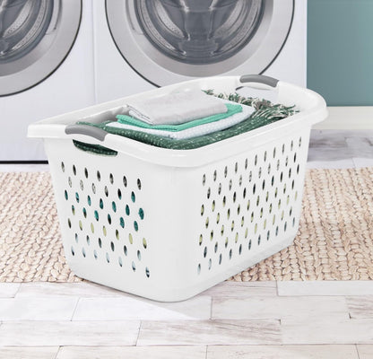 Skiennix Extra Large Plastic Laundry Basket - 2.7 Bushel Capacity with 2 Carry Handles | White