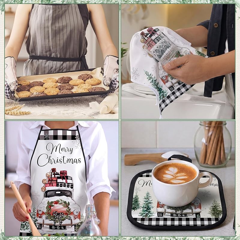 Rustic Christmas Kitchen Set - 12 Pcs Aprons, Towels, Runners & More (Variation: Rustic Style)