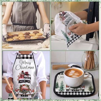 Rustic Christmas Kitchen Set - 12 Pcs Aprons, Towels, Runners & More (Variation: Rustic Style)