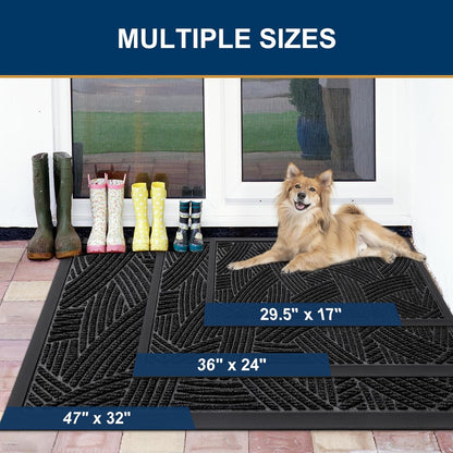 Smiry Heavy-Duty Natural Rubber Doormat - Traps Dirt & Moisture | Easy-Clean Low Profile 35x23, Black