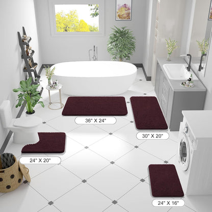 OLANLY Bathroom Runner Rugs - Soft Absorbent Chenille | Quick-Dry Rubber Backing, 44x24, Black Cherry
