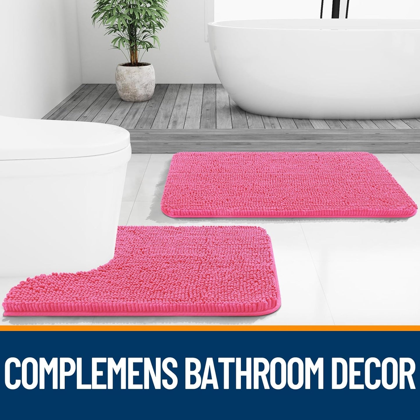 OLANLY Bathroom Rugs - Extra Soft Absorbent Chenille Mats | Quick Dry, Machine Washable, 36x24, Hot Pink