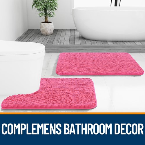 OLANLY Bathroom Rugs 47x17, Extra Soft Absorbent Chenille Bath Rugs, Rubber Backing Quick Dry, Machine Washable Bath Mats for Bathroom Floor, Tub and Shower, Home Decor Accessories, Hot Pink