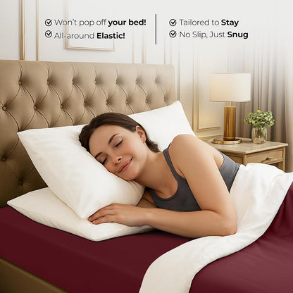 Utopia Bedding King Fitted Sheet - Soft Microfiber with Deep Pockets - Fade Resistant - Burgundy