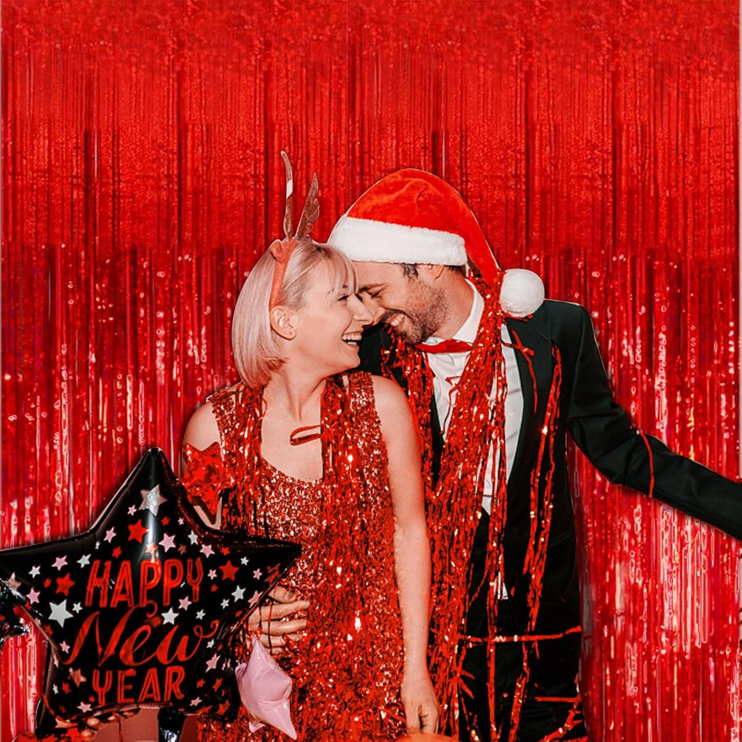 Regine Switzerland Red Metallic Foil Curtain Backdrop - 5 Pack Tinsel Fringe for Parties & Events