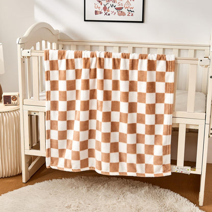 Yurhap Checkered Baby Blanket Fleece Baby Blankets Neutral for Boys Girls, Super Soft Warm Lightweight Infant Toddler Newborn Receiving Blankets for Crib Stroller, 30''x40'', Khaki