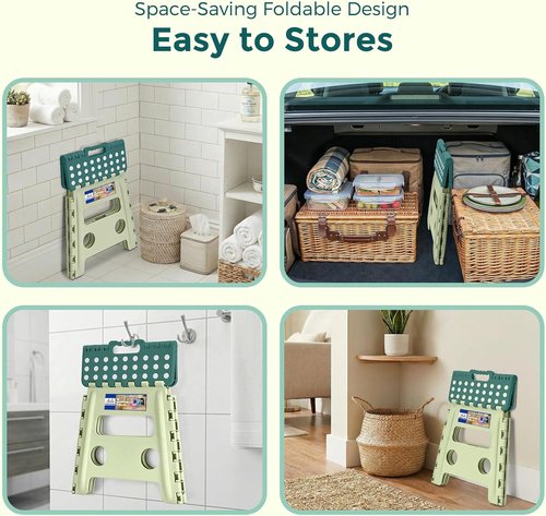 ACKO Folding Step Stool - Sturdy 13-Inch Collapsible Design | Supports Up to 300 lbs - Green