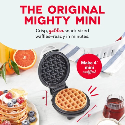 Dash Mini Waffle Maker | Compact Electric Iron for Creative Treats - Easy-to-Clean Nonstick Surface - White