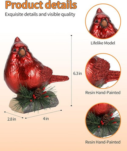 iStatue Red Cardinal Bird Figurines Set of 2 - 6.3'' Realistic Resin Statues for Holiday Home Decor