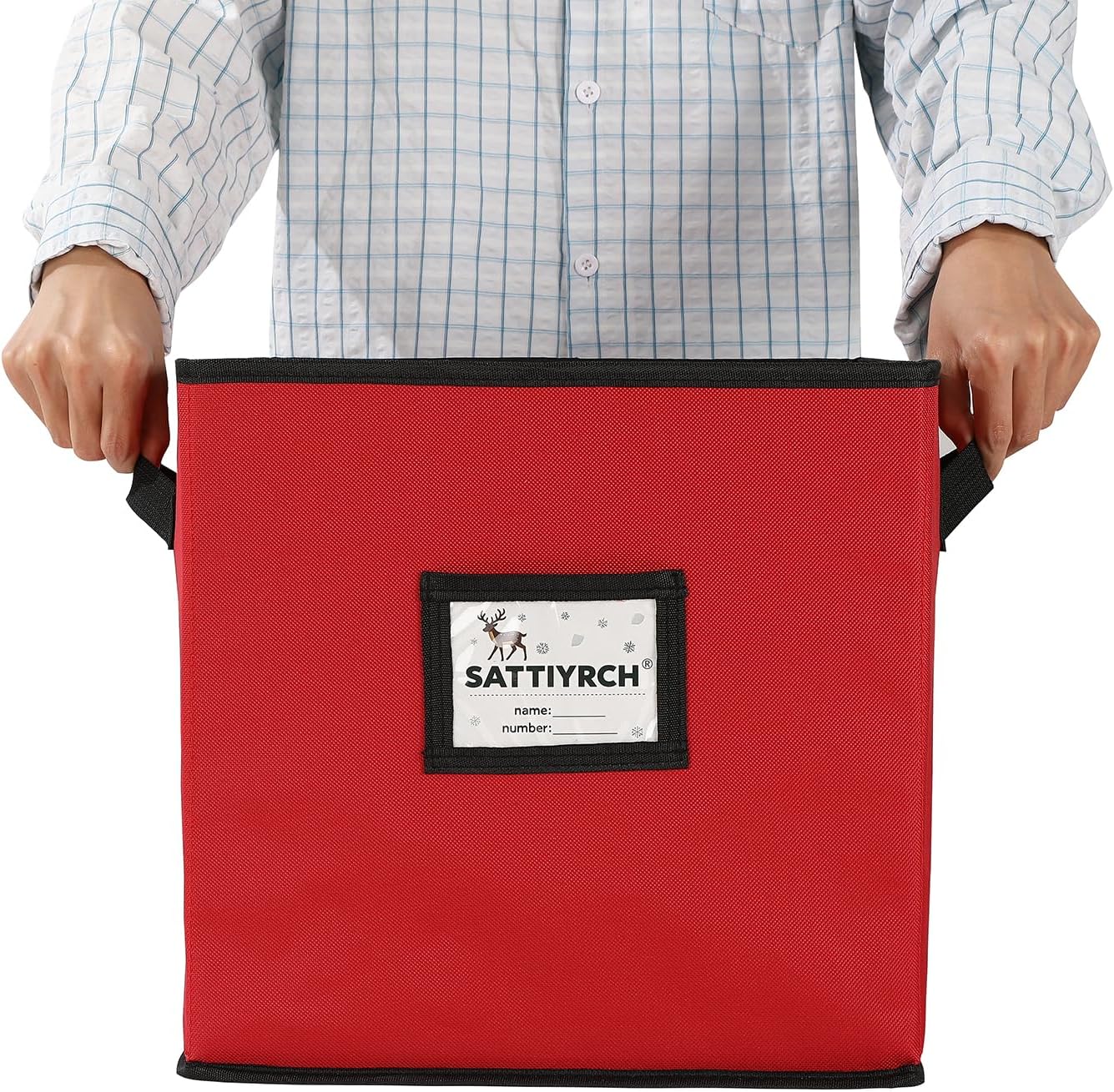 Sattiyrch Christmas Ornament Storage Box - Dust-Proof Canvas with 4 Trays & Customizable Dividers | Holds 64 Ornaments