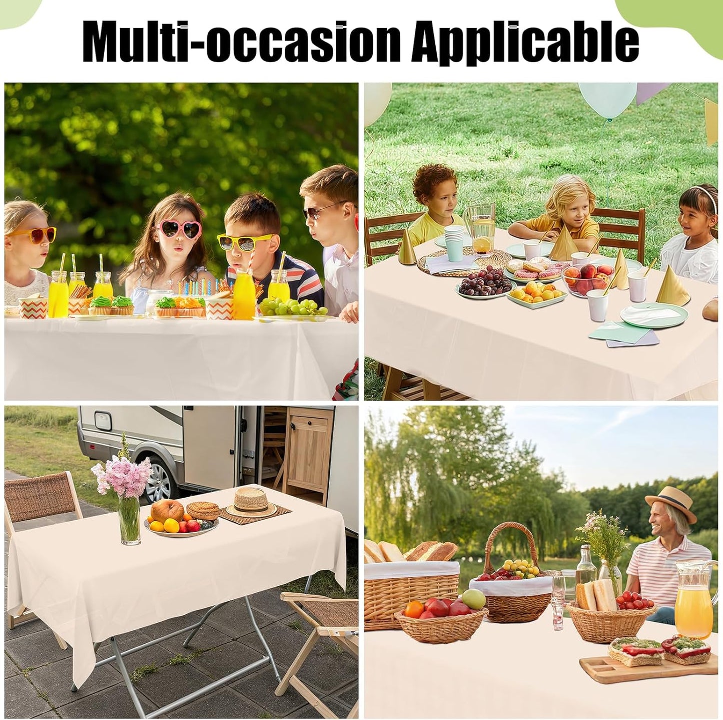 Smiry Disposable Tablecloths - Waterproof 54 x 108 Inch Rectangle Covers | 6 Pack, Ivory, Sturdy & Leakproof