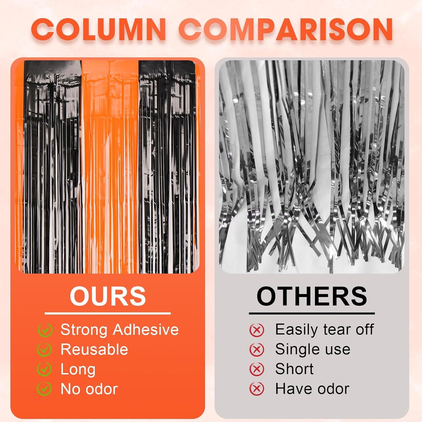 Voircoloria 3 Pack Black & Orange Foil Fringe Backdrop Curtains - Tinsel Streamers for Parties & Events
