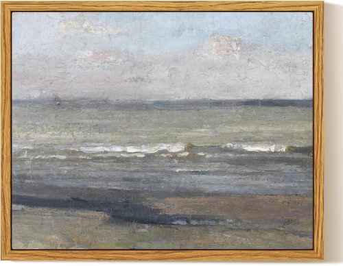 InSimSea Framed Canvas Wall Art - Vintage Coastal Landscape Painting | Rustic Nature Decor, 10x8in, Soft Blue Tones