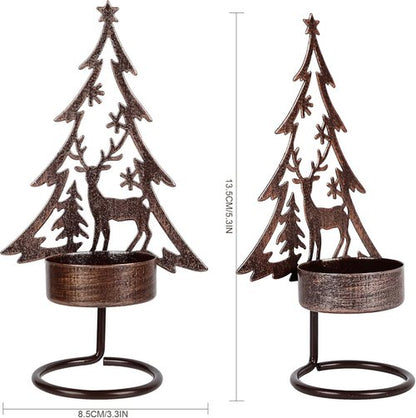 Juegoal Tea Light Candle Holders Set - Rust-Proof Metal Tree & Reindeer Decor | Holiday Centerpiece for Mantel