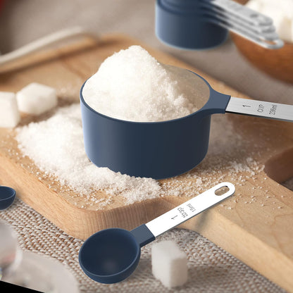 TILUCK Measuring Cups & Spoons Set - Stackable Kitchen Gadgets with Stainless Steel Handles | Blue