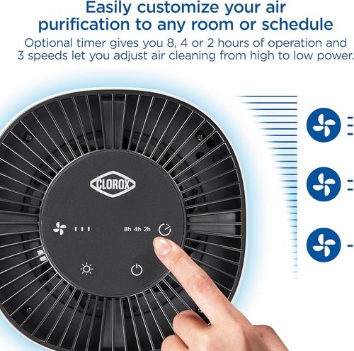 Clorox Air Purifier - True HEPA Filter for Small Rooms Up to 200 Sq Ft | Removes 99.9% of Allergens & Viruses