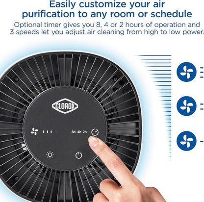 Clorox Air Purifier - True HEPA Filter for Small Rooms Up to 200 Sq Ft | Removes 99.9% of Allergens & Viruses