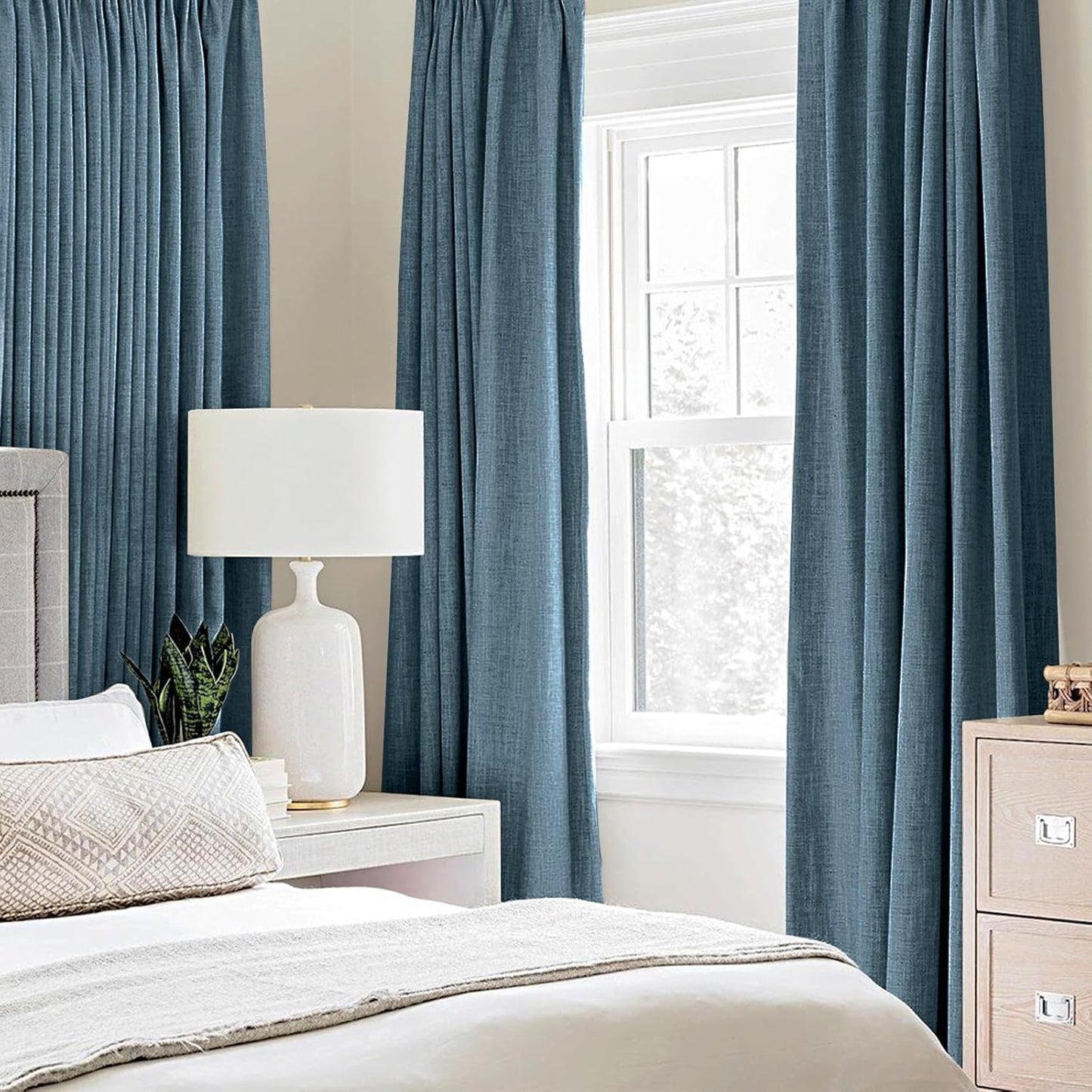 MIULEE Blackout Curtains - 100% Thermal Insulated Linen Texture Drapes | Dusty Blue, 52x63 Inch (2 Panels)