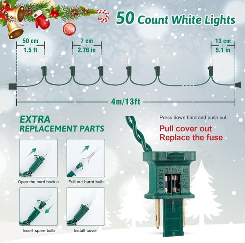 HEYFUNi Clear Christmas Lights - 50 Count Mini String Lights for Indoor/Outdoor Use - 13 Feet Green Wire