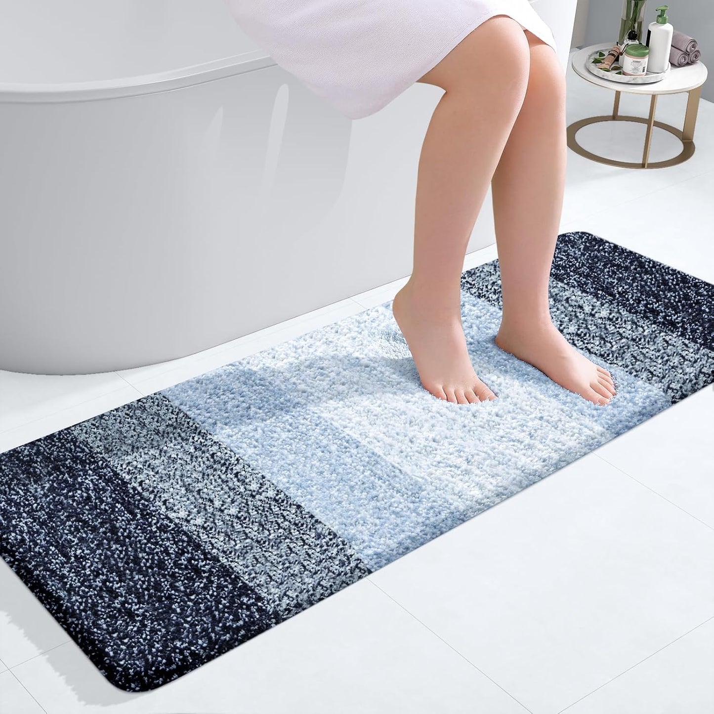 OLANLY Bathroom Runner Rug - Extra Soft Microfiber Mat | Quick Dry, Washable, 47"x17", Navy Blue