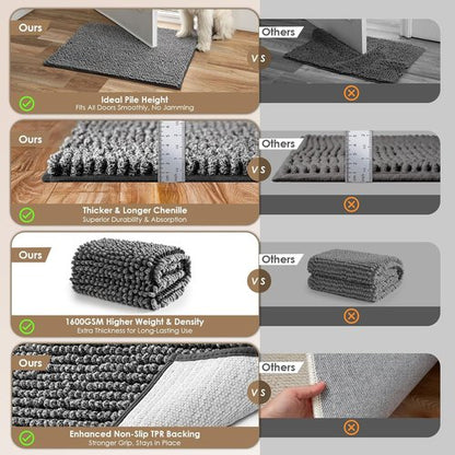 EHEYCIGA Super Absorbent Dog Door Mat - Quick Dry Chenille, Non-Slip, 30x20 Inch, Grey