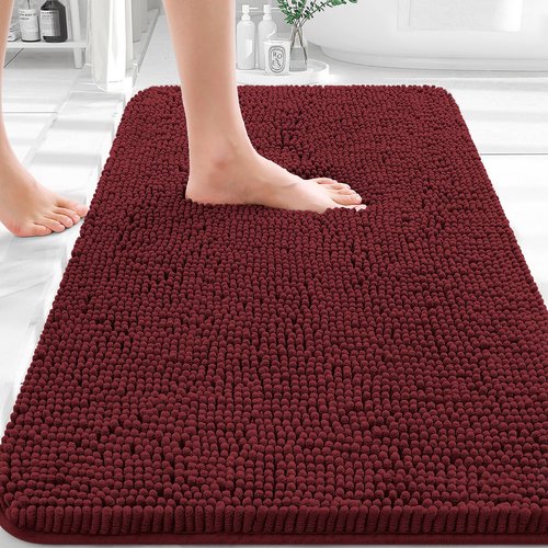 OLANLY Bathroom Rugs 30x20, Extra Soft Absorbent Chenille Bath Rugs, Rubber Backing Quick Dry, Machine Washable Bath Mats for Bathroom Floor, Tub and Shower, Home Decor Accessories, Andorra Red-Brown