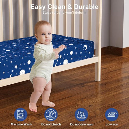 IOCCLH Baby Crib Sheets 2 Pack for Boys and Girls Fit for Standard Crib Toddler Mattress Breathable Soft Microfiber Baby Sheet 28x52x8in(Starry Sky & Clouds)
