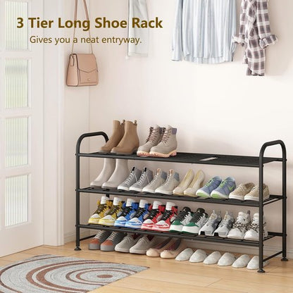 LINZINAR Shoe Rack - 3-Tier Metal Organizer for Closet & Entryway - Stylish Black Design