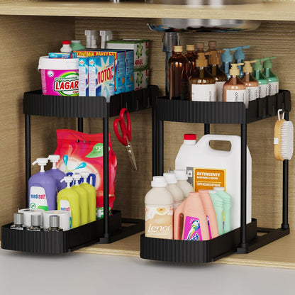 Ukeetap Multi-Purpose Pull-Out Storage Organizers - Under Sink & Cabinet Solutions, Black, 12.8 Inches, 2 Packs