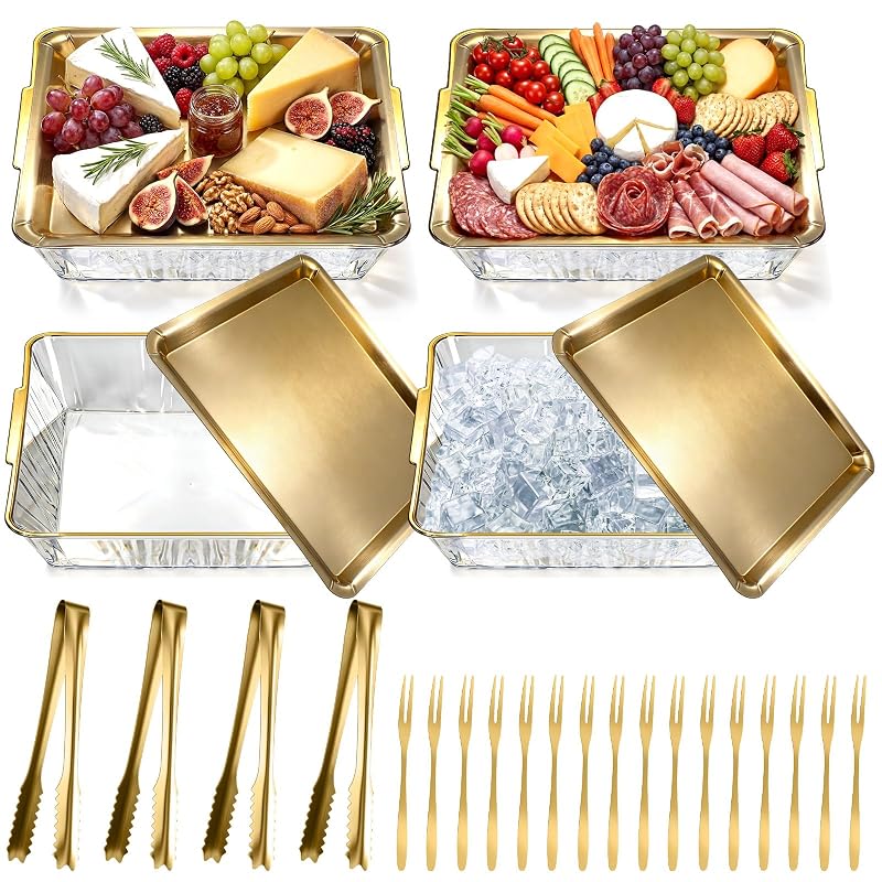 4-Set Chilled Serving Tray for Christmas Parties - 11.81" Gold (Variation: Gold+4+11.81")