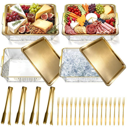 4-Set Chilled Serving Tray for Christmas Parties - 11.81" Gold (Variation: Gold+4+11.81")