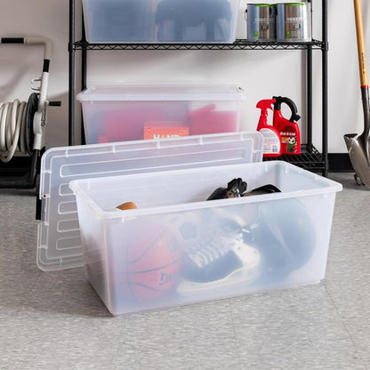 IRIS USA Stackable Plastic Storage Bins - 91 Qt BPA-Free, Durable Lids, 4 Pack, Clear Organizing Solution