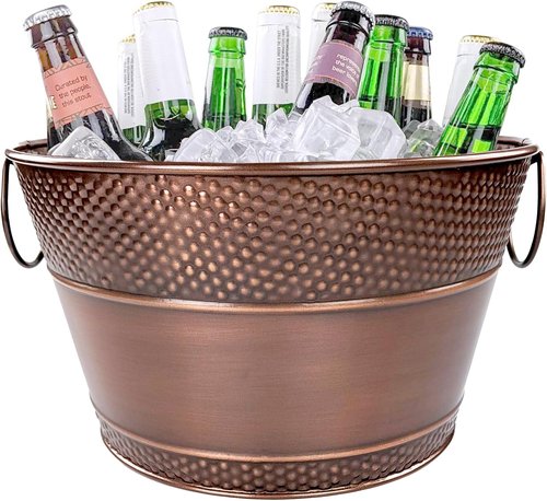 BREKX Copper Galvanized Old Tavern Copper-Finish Beverage Ice Bucket/Drink Tub for Parties, Wedding Gifts, 15 Quart Champagne Bucket - Farmhouse Decor Galvanized Bucket
