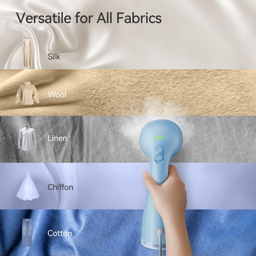 HiLIFE Steamer for Clothes, Portable Handheld Design, 240ml Big Capacity, 700W, Strong Penetrating Steam, Removes Wrinkle, for Home, Office and Travel(ONLY FOR 120V) (sky blue)