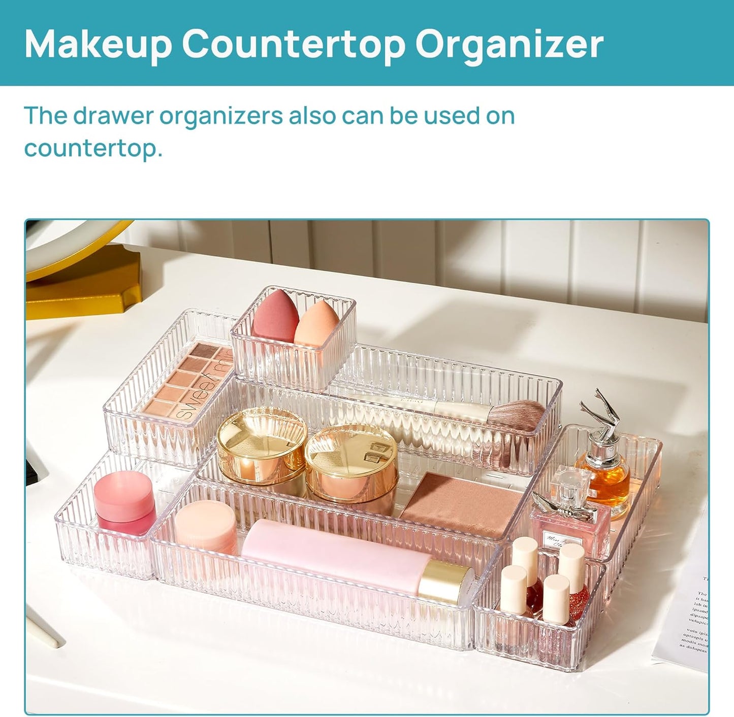 Vtopmart 7-Piece Clear Drawer Organizer Set - Stackable Acrylic Trays for Makeup, Office Supplies & Kitchen Utensils
